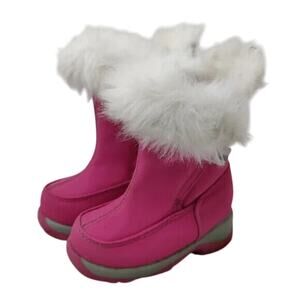 pink Lands End Girls Faux Fur snow boots sz 5M